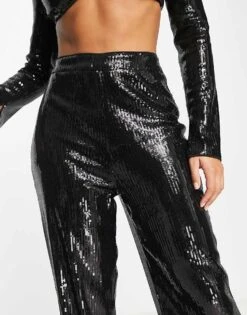 Kaiia Sequin Wide Leg Trouser Co-ord In Black For Women -Kaiia Online Shop 203764014 4