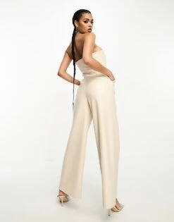 Kaiia Leather Look Bandeau Wide Leg Jumpsuit In Stone For Women -Kaiia Online Shop 204884955 3
