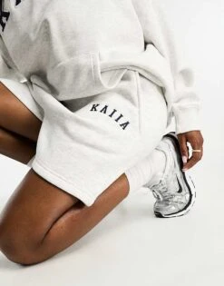Kaiia Oversized Logo Hoodie And Sweat Short Co-ord In Grey Marl -Kaiia Online Shop 204940457 1 greymarl