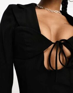 Kaiia Tailored Cut Out Tie Front Mini Blazer Dress In Black For Women -Kaiia Online Shop 205120710 3