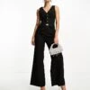 Kaiia Sleeveless Wide Leg Waistcoat Jumpsuit In Black For Women -Kaiia Online Shop 205228017 1 black