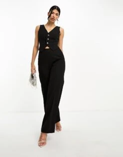 Kaiia Sleeveless Wide Leg Waistcoat Jumpsuit In Black For Women -Kaiia Online Shop 205228017 4