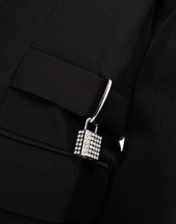 Kaiia Cinched Waist Diamante Padlock Blazer Co-ord In Black For Women -Kaiia Online Shop 205431509 3