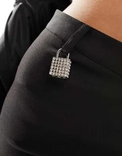 Kaiia Diamante Padlock Mini Skirt Co-ord In Black For Women -Kaiia Online Shop 205431510 3