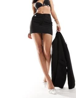 Kaiia Diamante Padlock Mini Skirt Co-ord In Black For Women -Kaiia Online Shop 205431510 4