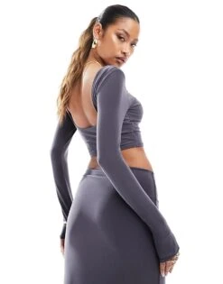 Kaiia Slinky Low Back Top Co-ord In Slate Blue For Women -Kaiia Online Shop 205562313 4