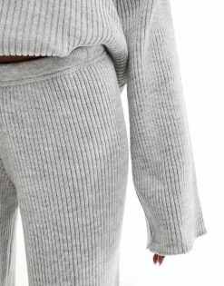 Kaiia Knitted Wide Leg Trousers Co-ord In Grey For Women -Kaiia Online Shop 205804664 3