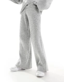 Kaiia Knitted Wide Leg Trousers Co-ord In Grey For Women -Kaiia Online Shop 205804664 4