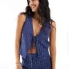 Kaiia Tie Front Waistcoat Co-ord In Blue Pinstripe For Women Dark Blue -Kaiia Online Shop 205858653 1 darkblue