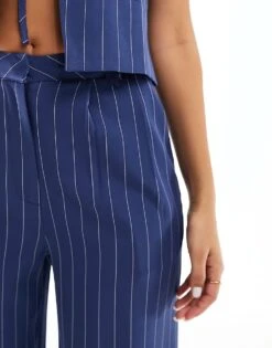 Kaiia Tailored Wide Leg Trousers Co-ord In Blue Pinstripe For Women Dark Blue -Kaiia Online Shop 205858945 5