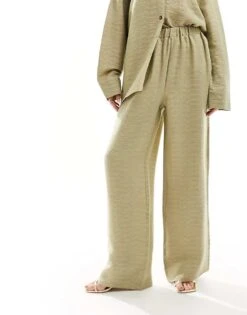 Kaiia Textured Wide Leg Trousers Co-ord In Pale Green For Women -Kaiia Online Shop 205858975 4