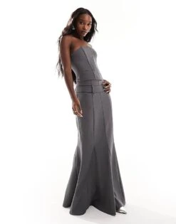 Kaiia Tailored Bandeau Top And Maxi Skirt Co-ord In Charcoal -Kaiia Online Shop 205859127 1 charcoal 1