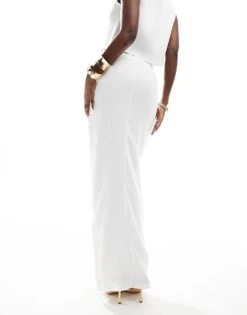 Kaiia Textured Column Side Split Maxi Skirt Co-ord In White For Women -Kaiia Online Shop 205859510 4