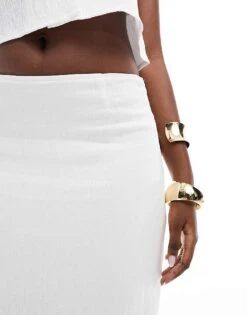 Kaiia Textured Column Side Split Maxi Skirt Co-ord In White For Women -Kaiia Online Shop 205859510 5