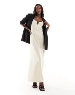 Kaiia Cami Contrast Edge Open Tie Back Maxi Dress In Cream For Women Cream/black -Kaiia Online Shop 205859603 1 creamblack 1