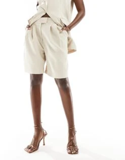 Kaiia Tailored High Waisted Shorts Co-ord In Cream For Women -Kaiia Online Shop 205859673 3