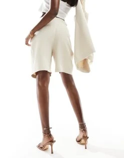 Kaiia Tailored High Waisted Shorts Co-ord In Cream For Women -Kaiia Online Shop 205859673 4