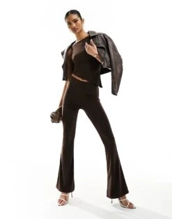 Kaiia Flared Trousers Co-ord In Chocolate For Women Brown