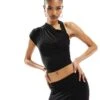 Kaiia Slinky One Shoulder Crop Top Co-ord In Black For Women -Kaiia Online Shop 205864497 1 black