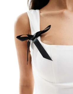 Kaiia Contrast Bow Detail Mini Dress In White For Women -Kaiia Online Shop 205877414 3