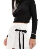 Kaiia Contrast Bow Detail Skort In White For Women White/black -Kaiia Online Shop 205877821 1 whiteblack