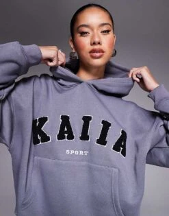 Kaiia Logo Hoodie And Wide Leg Joggers Co-ord In Grey -Kaiia Online Shop 205900765 1 darkgrey