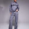 Kaiia Logo Hoodie And Wide Leg Joggers Co-ord In Grey -Kaiia Online Shop 205900765 3