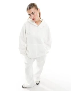 Kaiia Studio Logo Oversized Hoodie Co-ord In White For Women Vanilla