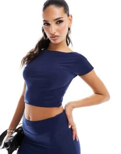 Kaiia Slinky Low Back Top Co-ord In Blue For Women