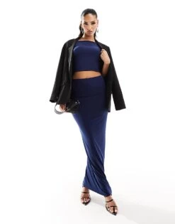 Kaiia Slinky Low Back Top Co-ord In Blue For Women -Kaiia Online Shop 205935673 3
