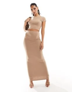 Kaiia Slinky Column Maxi Skirt Co-ord In Camel For Women