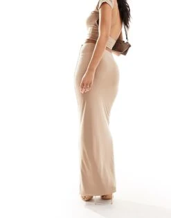 Kaiia Slinky Column Maxi Skirt Co-ord In Camel For Women -Kaiia Online Shop 205935898 4