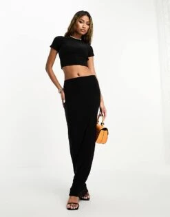 Kaiia Slinky Low Back Top Co-ord In Black For Women -Kaiia Online Shop 205935936 3