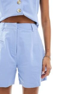 Kaiia Linen Look Shorts Co-ord In Soft Blue For Women Baby Blue -Kaiia Online Shop 206011305 4