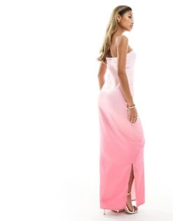 Kaiia Satin One Shoulder Maxi Dress In Pink Ombre For Women -Kaiia Online Shop 206011325 4