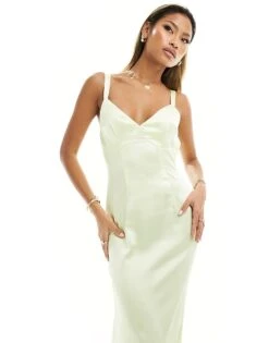 Kaiia Satin Cross Back Maxi Dress In Lemon For Women Yellow -Kaiia Online Shop 206011341 4