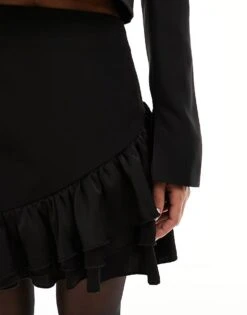 Kaiia Ruffle Hem Mini Skirt Co-ord In Black For Women -Kaiia Online Shop 206015047 4