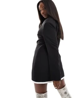 Kaiia Contrast Edge Tailored Mini Dress In Black For Women Black And White -Kaiia Online Shop 206015408 3