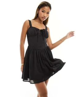 Kaiia Milkmaid Tie Front Mini Dress In Black For Women -Kaiia Online Shop 206016319 2