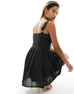 Kaiia Milkmaid Tie Front Mini Dress In Black For Women -Kaiia Online Shop 206016319 4