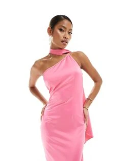 Kaiia Satin Scarf Detail Maxi Dress In Pink For Women