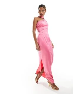 Kaiia Satin Scarf Detail Maxi Dress In Pink For Women -Kaiia Online Shop 206027063 4