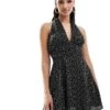 Kaiia Plunge Halterneck Polka Dot Mini Dress In Black And White For Women -Kaiia Online Shop 206027103 1 blackandwhite