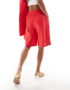 Kaiia Linen Look Tailored Shorts Co-ord In Red For Women -Kaiia Online Shop 206027214 3