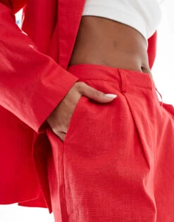 Kaiia Linen Look Tailored Shorts Co-ord In Red For Women -Kaiia Online Shop 206027214 5