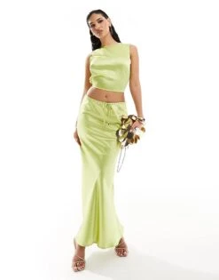 Kaiia Satin High Neck Top And Maxi Skirt Co-ord In Lime -Kaiia Online Shop 206027283 1 lime