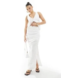 Kaiia Textured Sleeveless Top And Maxi Skirt Co-ord In White -Kaiia Online Shop 206027313 1 white