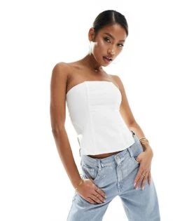 Kaiia Structured Corset Top In White For Women -Kaiia Online Shop 206027323 1 white 1