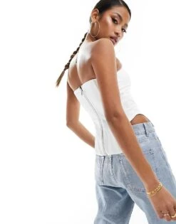 Kaiia Structured Corset Top In White For Women -Kaiia Online Shop 206027323 4