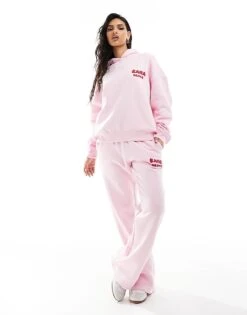Kaiia Design Bubble Logo Wide Leg Joggers Co-ord In Pink And Red For Women